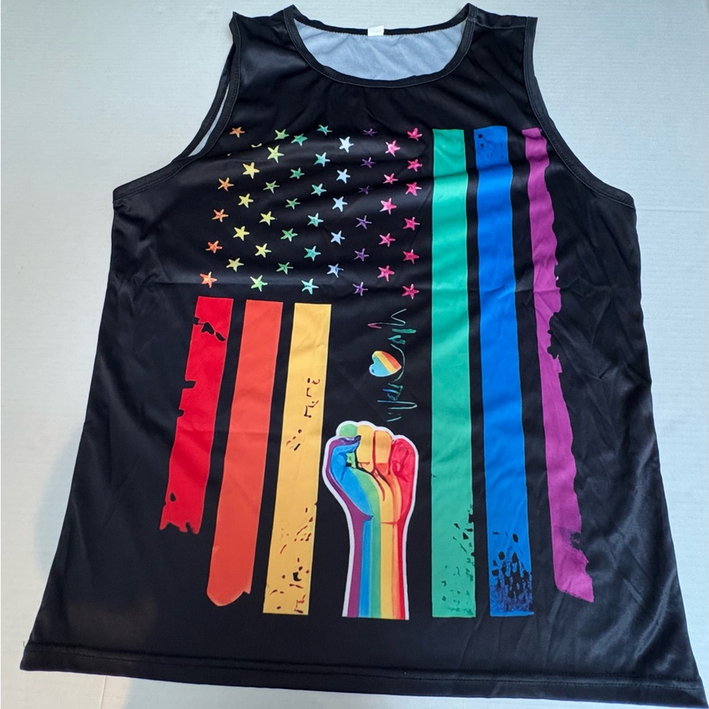 Black Rainbow Graphic Men's Tank Top Size Large Pride